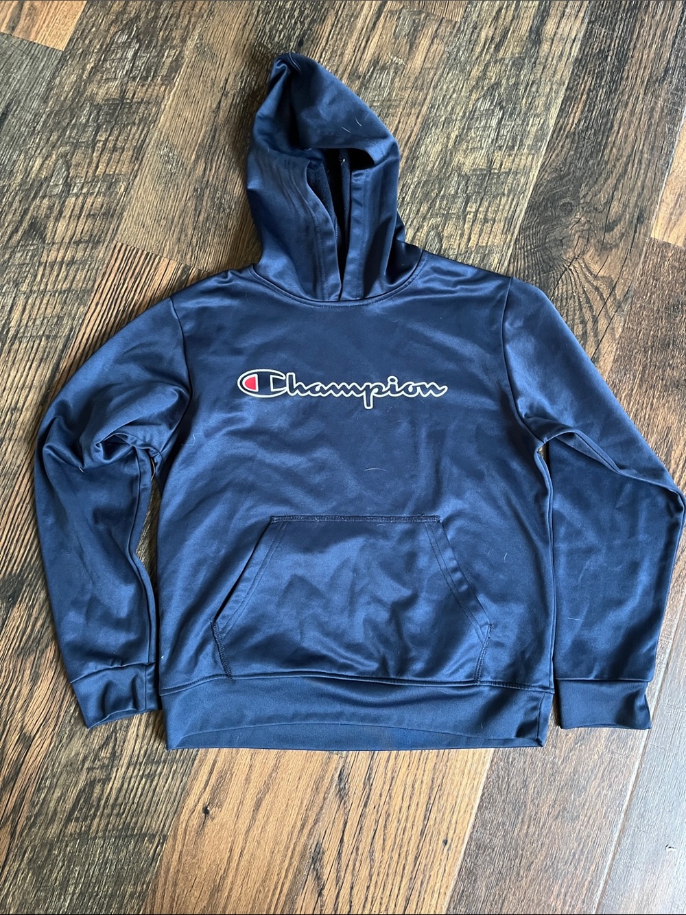 Champion Navy Blue Pullover Hoodie with Script Logo